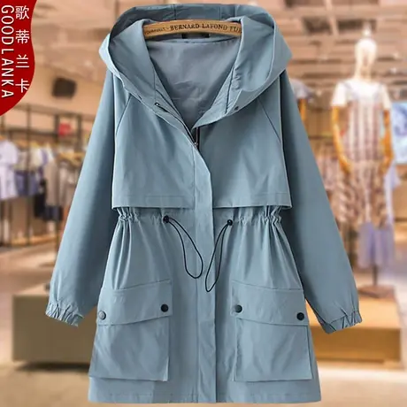 中年40岁妈妈秋装外套洋气时尚加肥加大码女中长款连帽风衣200斤图片