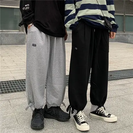 日系古着裤子女宽松阔腿高腰直筒显瘦百搭休闲运动束脚长裤潮ins商品大图