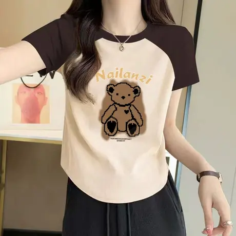 设计感弧形下摆t恤女短袖夏2023新款小个子短款正肩上衣洋气小衫图片