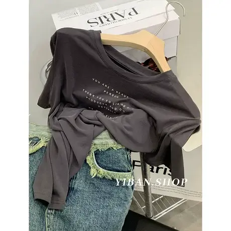 莫代尔短袖T恤女夏季新款小个子宽松显瘦百搭印花字母半袖上衣潮商品大图