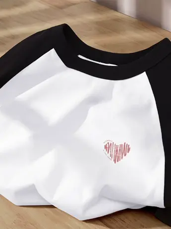 仿棉短袖t恤女2023新款夏季小众设计冷淡系高级感撞色正肩上衣服商品大图