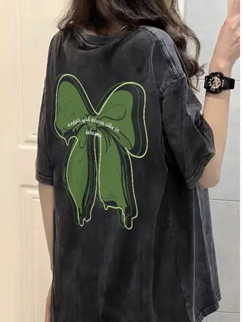 做旧复古欧美短袖t恤女春季oversize潮牌宽松港味chic半袖上衣夏商品大图