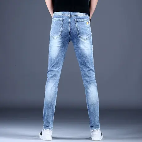 2023新款紧身浅色牛仔裤男款修身小脚裤子男秋款潮流高端潮牌弹力图片