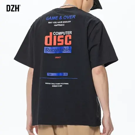 男生黑色重磅印花短袖t恤男ins潮流纯棉半袖宽松体恤男装2023新款商品大图