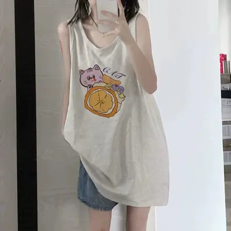 美式复古纯棉吊带运动坎肩背心无袖t恤女夏季外穿宽松篮球服上衣图片