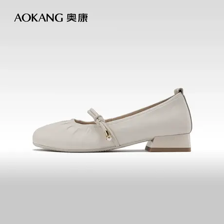 奥康女鞋 2024春季新款复古法式玛丽珍小皮鞋真皮浅口粗跟单鞋商品大图