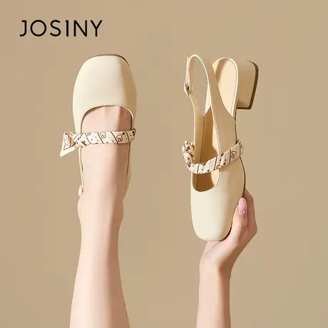 Josiny/卓诗尼复古粗跟玛丽珍鞋女夏季2023年新款复古温柔晚晚鞋商品大图