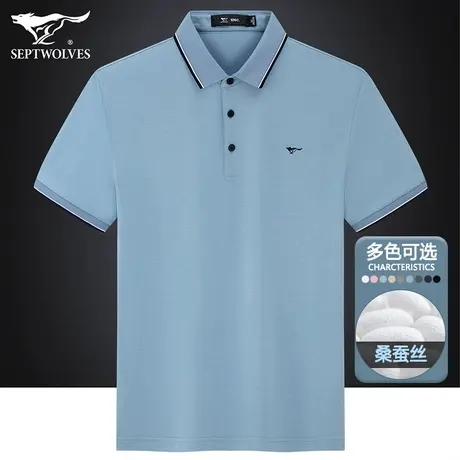 七匹狼狼族生活男装桑蚕丝Polo衫2023夏季舒适透气翻领短袖T恤男商品大图
