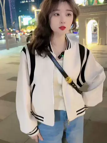 韩版撞色拼接开衫拉链长袖棒球服外套女2023秋季新款显瘦百搭上衣商品大图