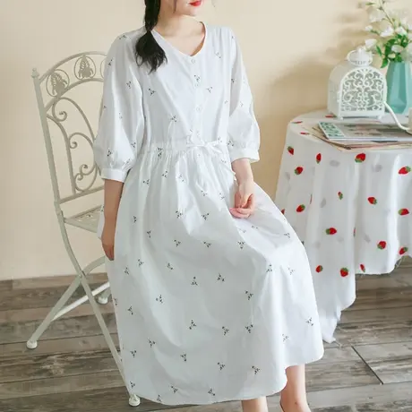 胖妹妹夏装棉清纯少女刺绣收腰显瘦连衣裙 加大码2023新款长裙图片