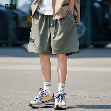 男士休闲五分裤男夏季薄款宽松裤子2023新款绿色运动短裤潮牌百搭商品大图