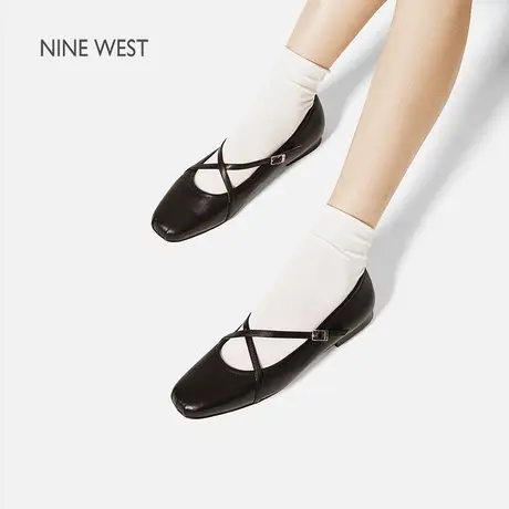 Nine West/玖熙羊皮玛丽珍女鞋2025夏季新款猪鼻平底芭蕾浅口单鞋图片