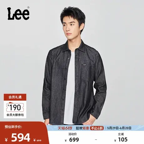 Lee25早秋新品标准版型翻领小Logo徽标黑灰色男长袖牛仔衬衫休闲图片
