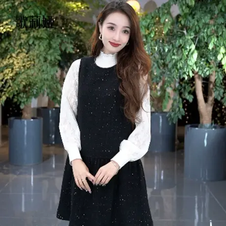 歌莉娅羊毛连衣裙女秋冬新款小香风气质通勤黑色背心裙1B9R4K4T0图片