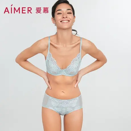【直播专享套装】爱慕薄款性感蕾丝大胸显小文胸内裤套装图片