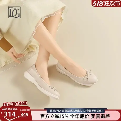 【牛皮】真皮单鞋女平底2025新款蝴蝶结芭蕾舞鞋坡跟舒适妈妈皮鞋图片