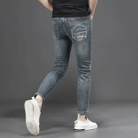 潮牌网红爆款九分牛仔裤男款修身小脚2025新款夏季男士牛仔裤9分商品大图