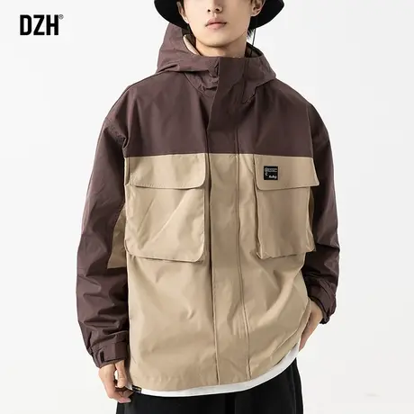 男士工装连帽夹克男春秋款撞色拼接外套潮牌男装2023新款休闲上衣商品大图