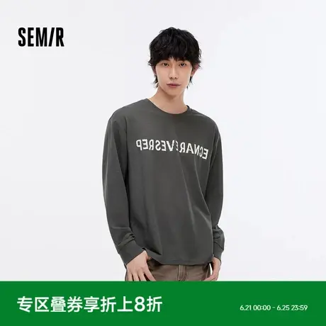 森马长袖T恤男宽松字母印花上衣秋季个性时髦潮流圆领休闲装青年图片
