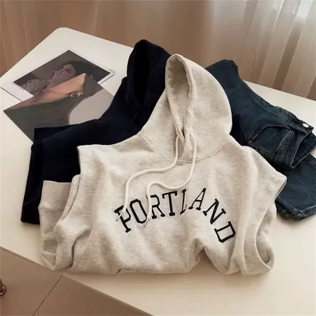 韩版连帽套头字母马甲背心女宽松显瘦叠穿无袖卫衣ins潮春秋新款商品大图