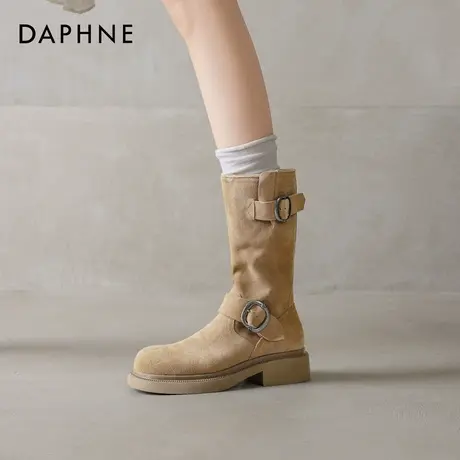 达芙妮中筒靴女2025新款秋冬款靴子复古磨砂西部牛仔靴冬季马丁靴商品大图