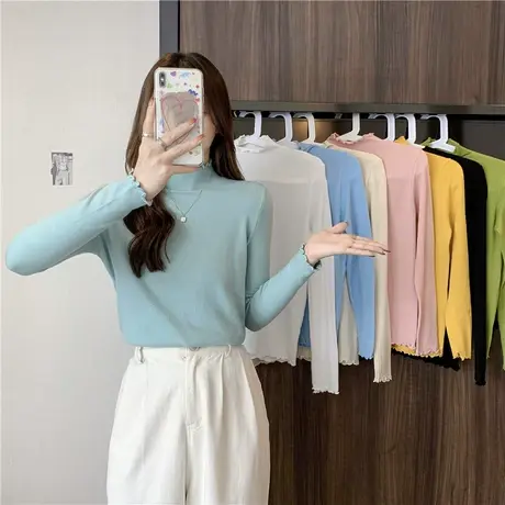 2023新款春秋冬季初恋感红色衣服爆款新年时尚洋气打底衫毛衣女士图片