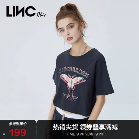 LINCCHIC金羽杰t恤女蝴蝶印花圆领休闲百搭短袖女T恤夏S228FK366商品大图