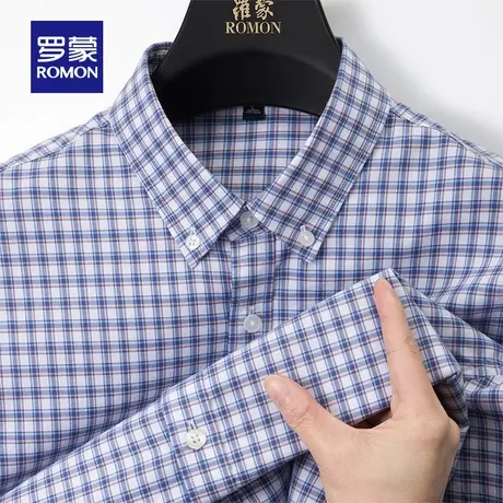 【纯棉】罗蒙时尚休闲格子衬衫2025秋季新款中青年长袖翻领衬衣男图片