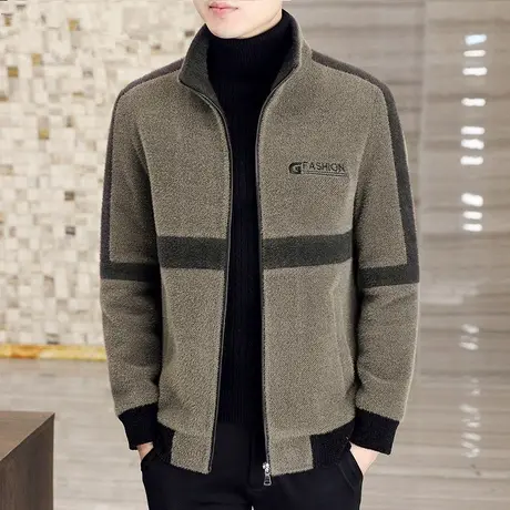 2023新款外套男秋冬季毛呢大衣短款夹克冬装男士高端金貂绒上衣服商品大图