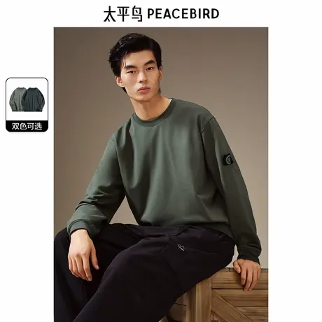 太平鸟男装 索罗娜蓄热保暖圆领卫衣冬季韩版潮流袖标上衣图片