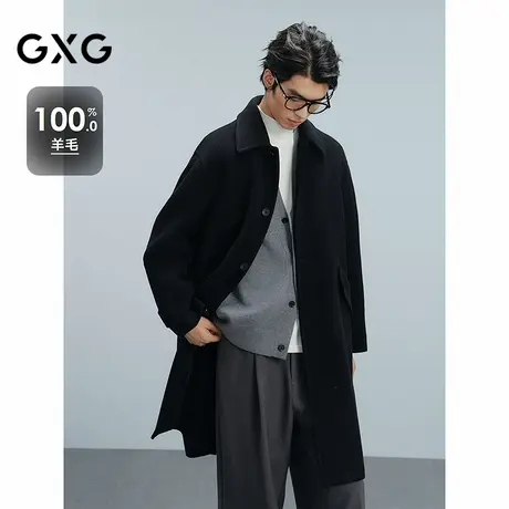 GXG男装 黑色全羊毛通勤长款大衣 24冬品G24X264001图片