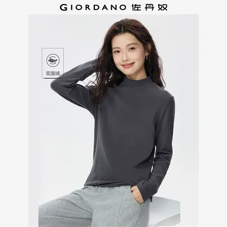 佐丹奴长袖T恤女秋冬新款双面绒保暖纯色半高领打底衫女05325822商品大图