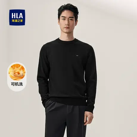 HLA/海澜之家休闲长袖针织衫2025秋季新款圆领修身可机洗毛衣男商品大图