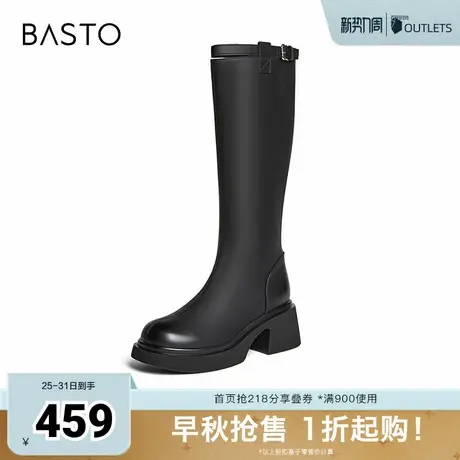 百思图2025冬季新款骑士靴时尚简约街头潮流粗跟女长靴F5607DG5图片