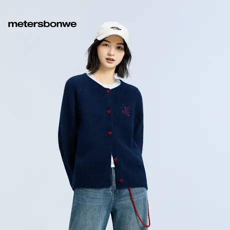 美特斯邦威毛衣女2025冬季新款休闲撞色扣毛衣开衫柔软舒适上衣女图片