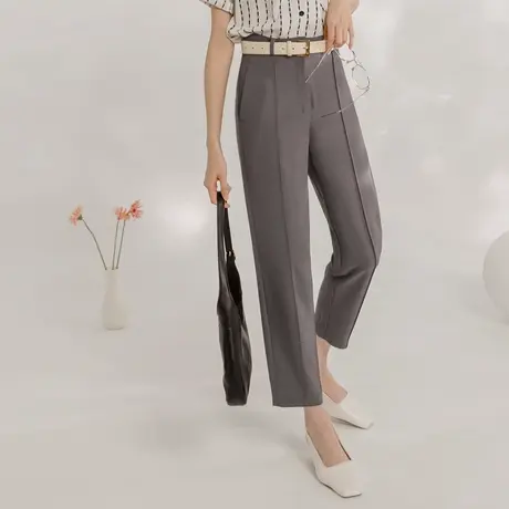桔熊春夏季通勤中缝九分裤子女简约高腰修身纯色小脚裤大码BA6683商品大图