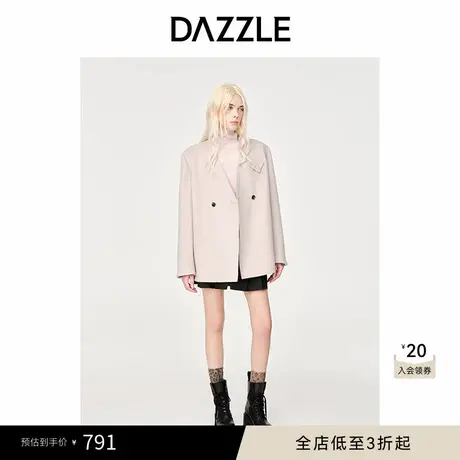 DAZZLE地素奥莱秋冬高级直筒廓形中长款纯羊毛双面呢大衣外套女商品大图