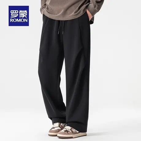 罗蒙男士休闲裤2025年秋季新款时尚潮流抽绳腰百搭直筒运动长裤子商品大图