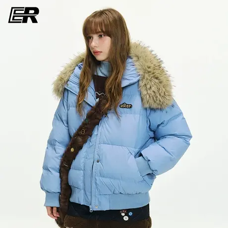 ER刺绣大毛领90白鸭羽绒服冬季户外滑雪潮牌宽松防寒保暖外套情侣商品大图