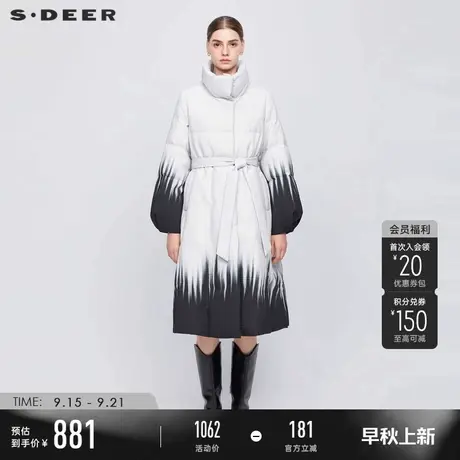 sdeer圣迪奥冬季女装立领收腰晕染宽松长款羽绒服S23482408商品大图