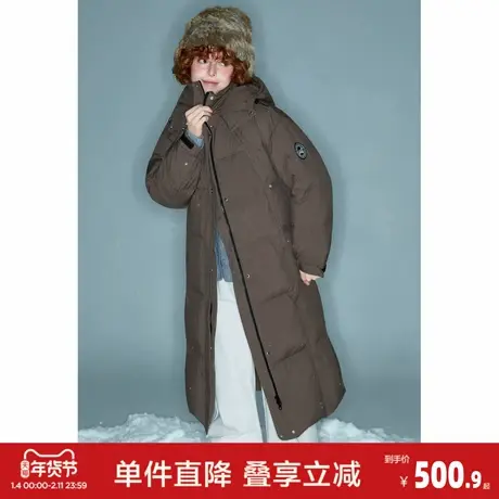 唐狮2026秋冬季女连帽超长款羽绒服过膝保暖时尚百搭棕色羽绒外套图片