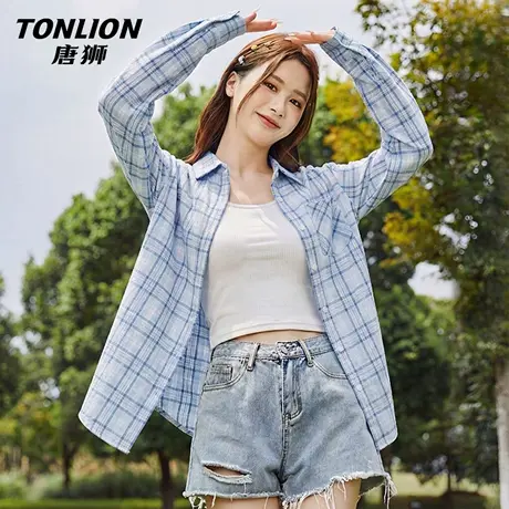 唐狮官方美式复古衬衫女2026新款春季格子衬衣外套宽松慵懒上衣VC图片