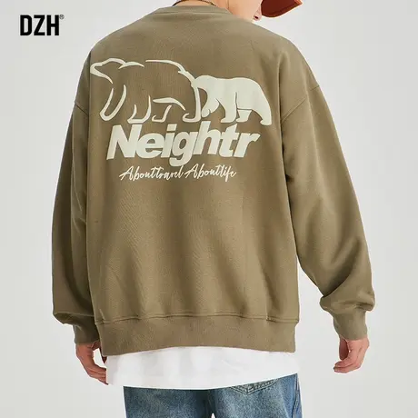 男生美式重磅卫衣男春秋季2023新款圆领男生外套长袖上衣内搭打底商品大图