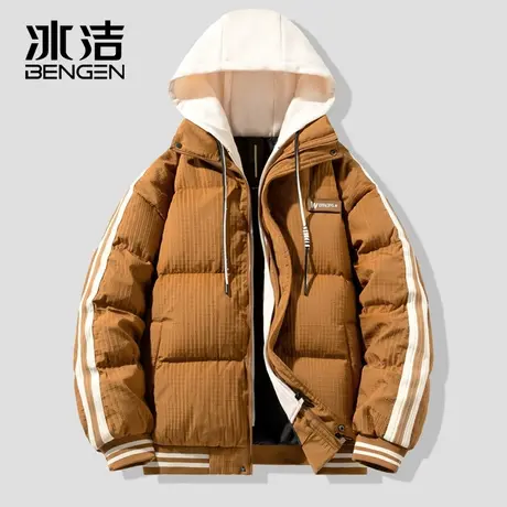 冰洁2023秋冬新款男短款连帽羽绒服运动休闲青年棒球服保暖外套JS图片