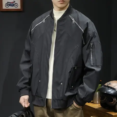 夹克外套男春秋款飞行员棒球领衣服秋季2023新款潮牌男款拉链机车图片