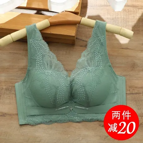 大码文胸薄款大胸显小内衣女士调整型收副乳防下垂蕾丝胸罩无钢圈商品大图
