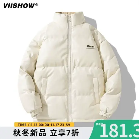 VIISHOW秋冬季新款PU皮棉衣男外套冬装棉袄潮牌美式白色羽绒棉服商品大图