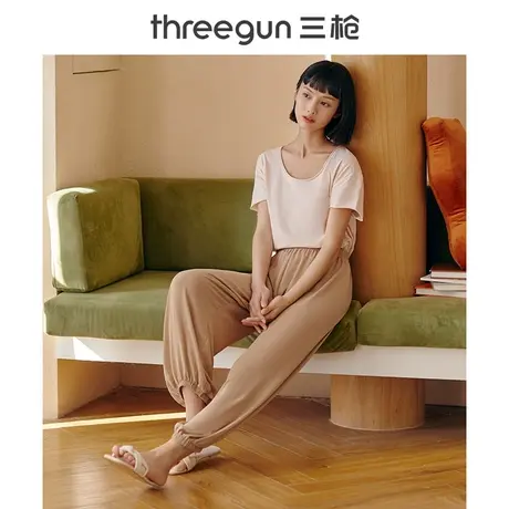 三枪灯笼裤睡裤女泡泡纱大码宽松居家春秋防蚊裤空调裤休闲可外穿商品大图