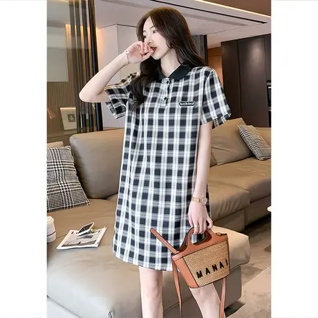 唐狮显瘦连衣裙女士休闲宽松裙子法式气质格纹Polo裙夏季女装穿搭图片