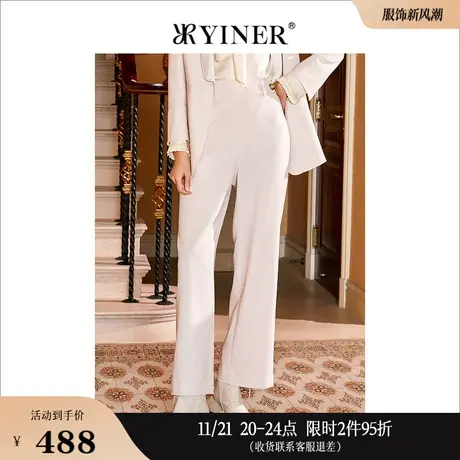 YINER音儿女装春季通勤OL米色直筒阔腿裤休闲裤商品大图